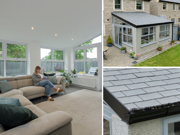 A living space with a tiled roof