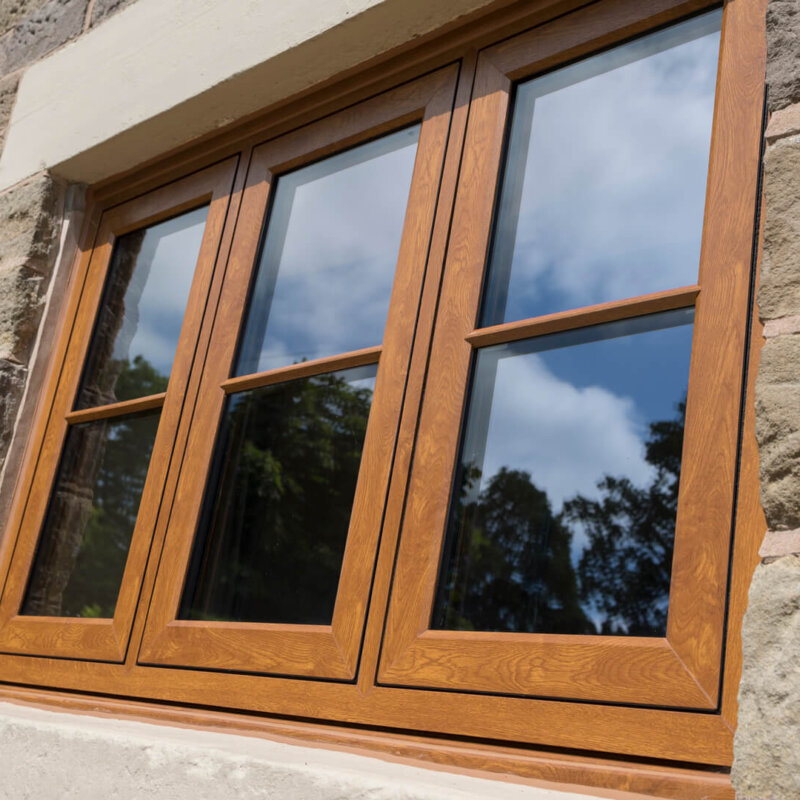 Oak Flush UPVC Windows